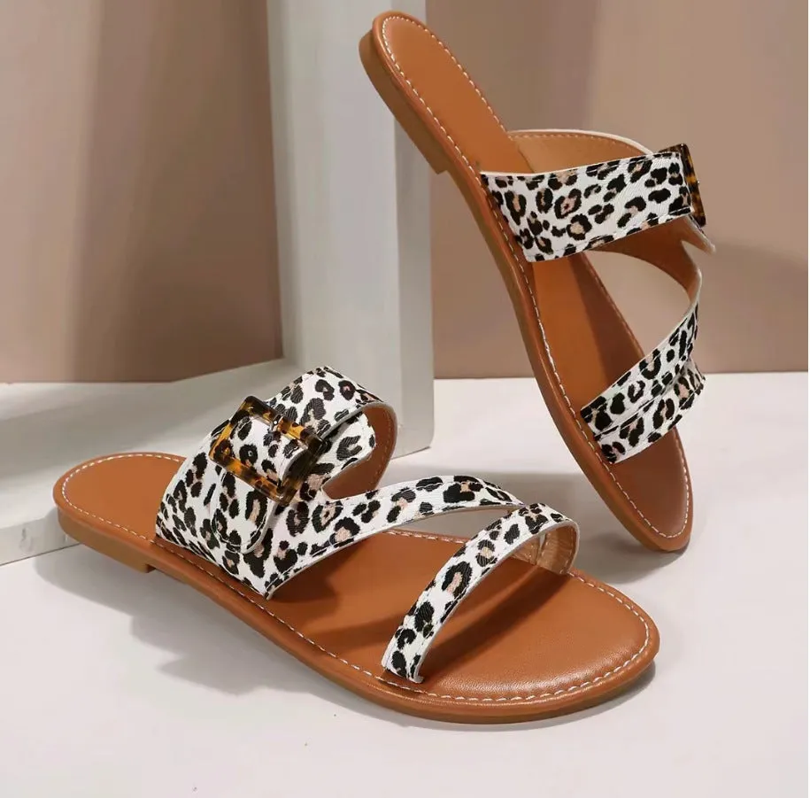 Leopard Print Slippers Summer Flat Sandals For Women