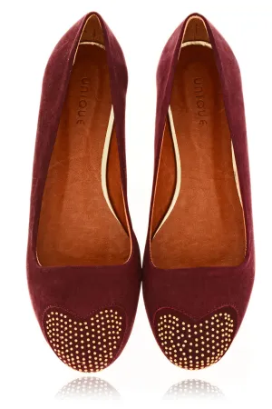 LOVE ME Bordeaux Studded-Toe Ballerinas