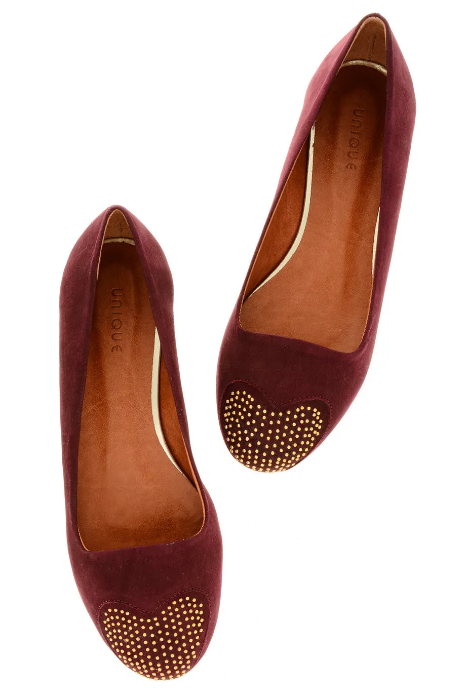 LOVE ME Bordeaux Studded-Toe Ballerinas