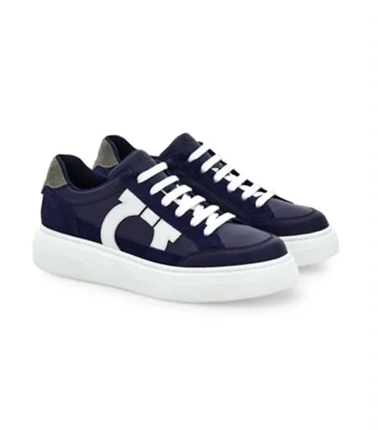 Low Top Sneaker W Gan Calf Suede Midnight blue/Optic white