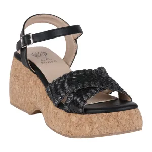 Lucy Black Cross Strap Slingback Platform Sandals