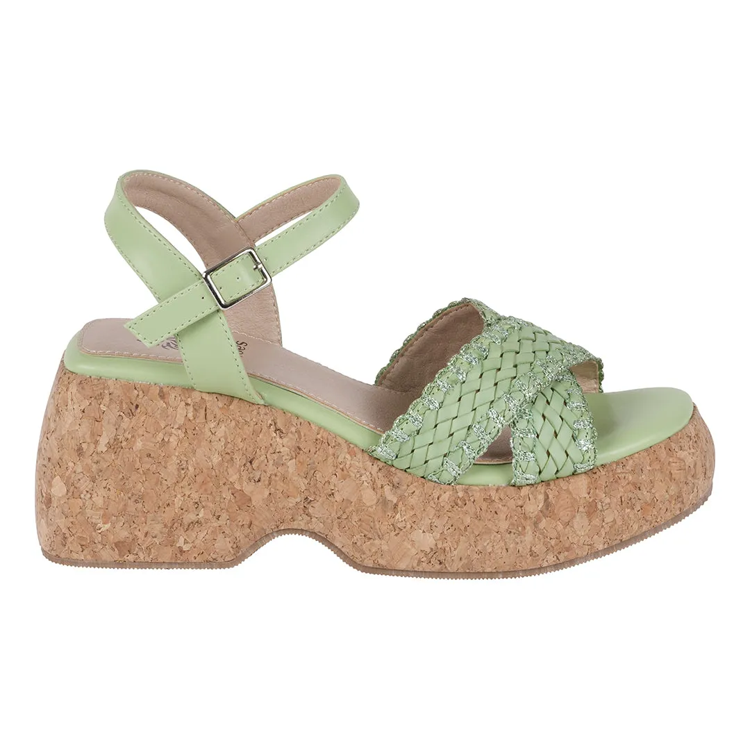 Lucy Green Cross Strap Slingback Platform Sandals