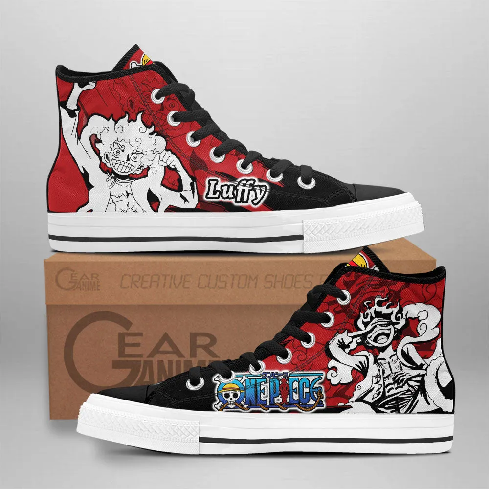 Luffy Gear 5 High Top Shoes OP Custom Anime Sneakers Mix Manga