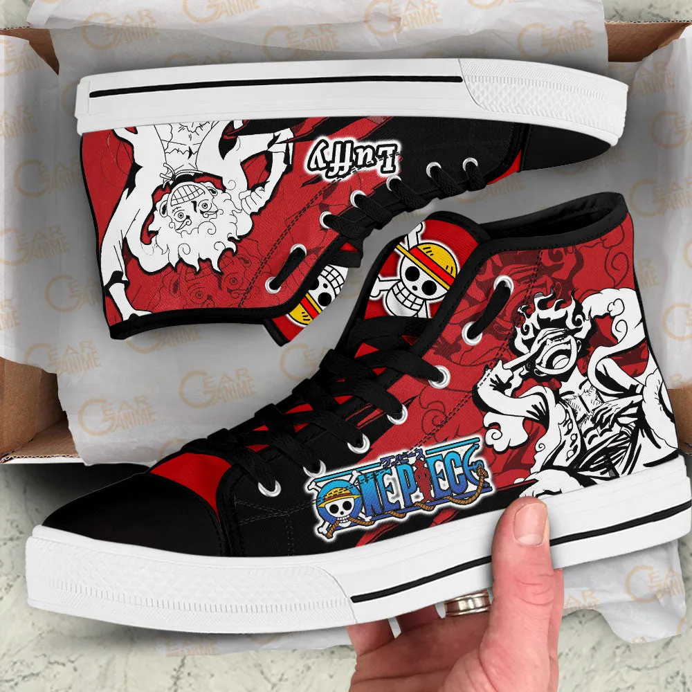 Luffy Gear 5 High Top Shoes OP Custom Anime Sneakers Mix Manga