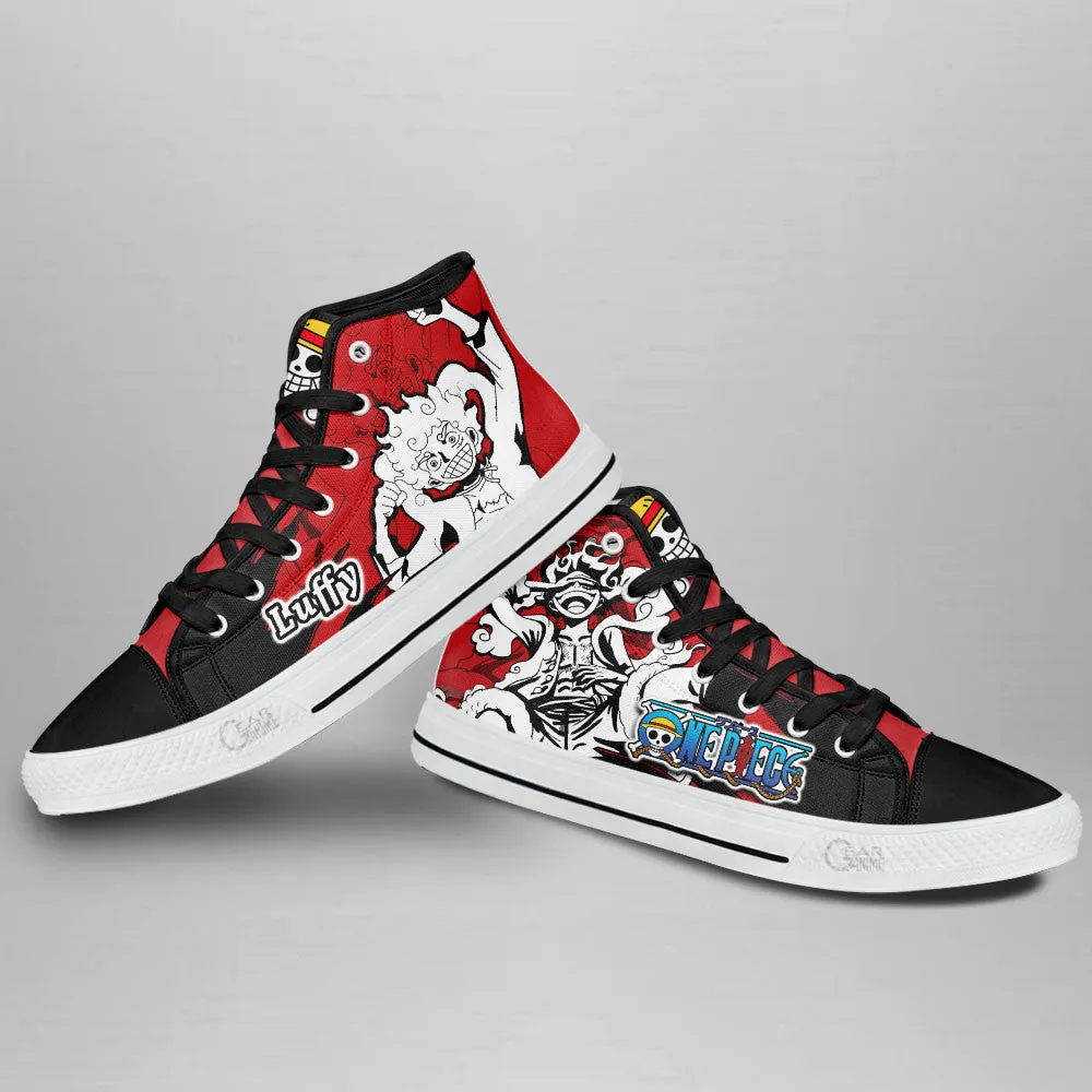 Luffy Gear 5 High Top Shoes OP Custom Anime Sneakers Mix Manga