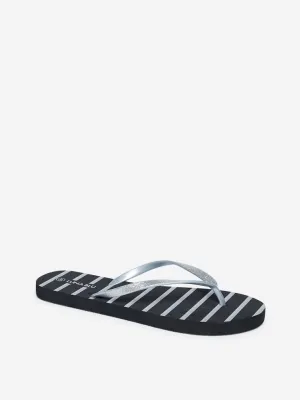 Luna Blu Black Stripe Print Flip-Flops