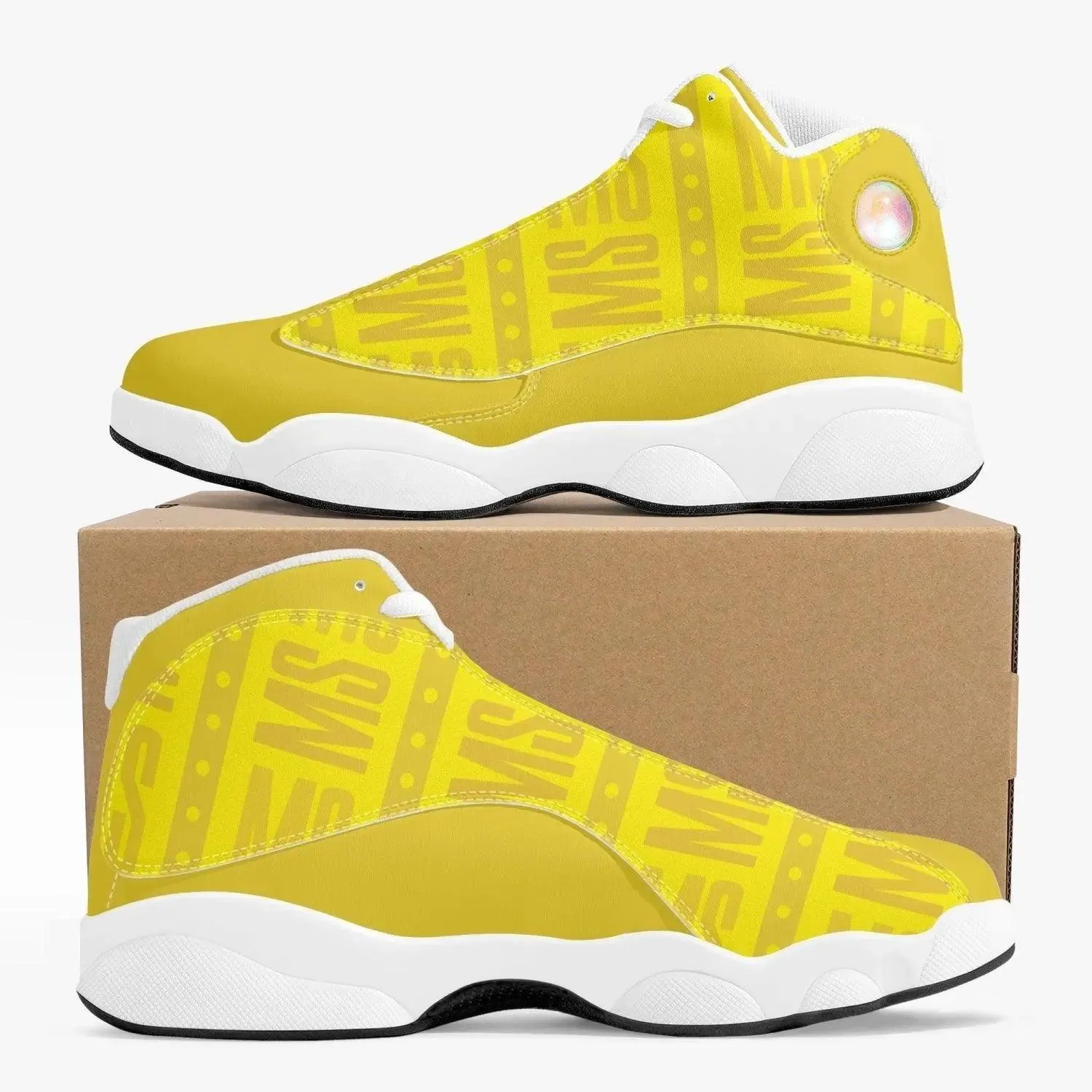 Men High-Top Leather Yellow Basketball Sneakers