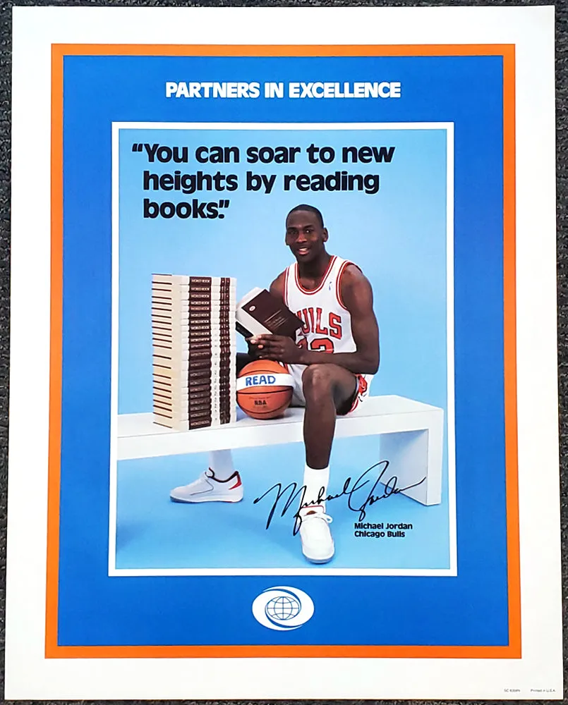 Michael Jordan "Soar by Reading" Chicago Bulls Educational Poster - World Book Encyclopedia 1986