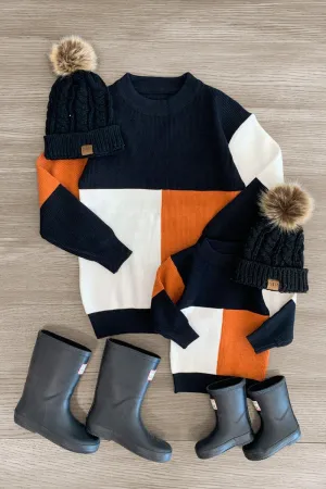 Mom & Me - Black Color Block Knit Sweater