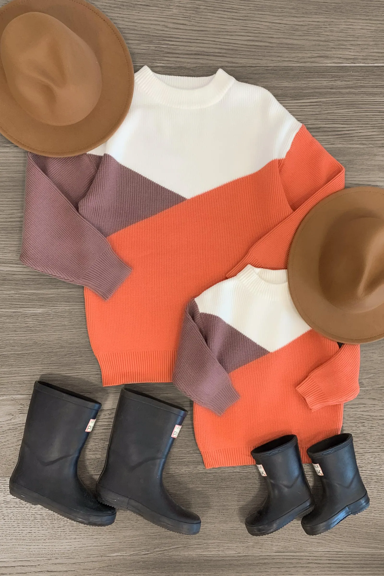 Mom & Me - Orange & Brown Colorblock Sweater