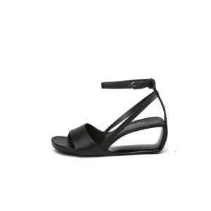 Monochrome Ankle Strap Hollow Sandals