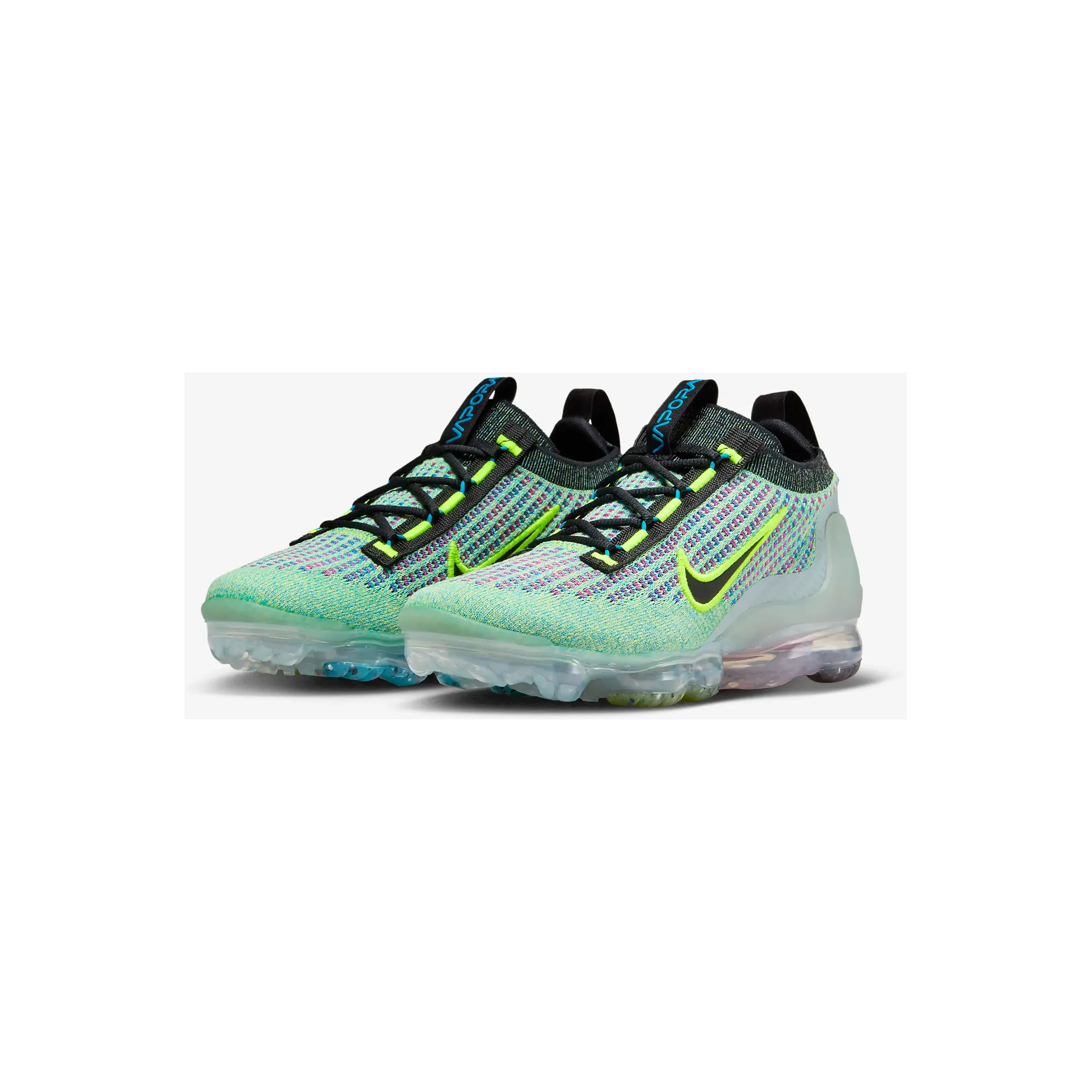 Nike Kid's Air VaporMax 2021 Flyknit Next Nature Shoes - Volt / Photo Blue / Metallic Silver / Black