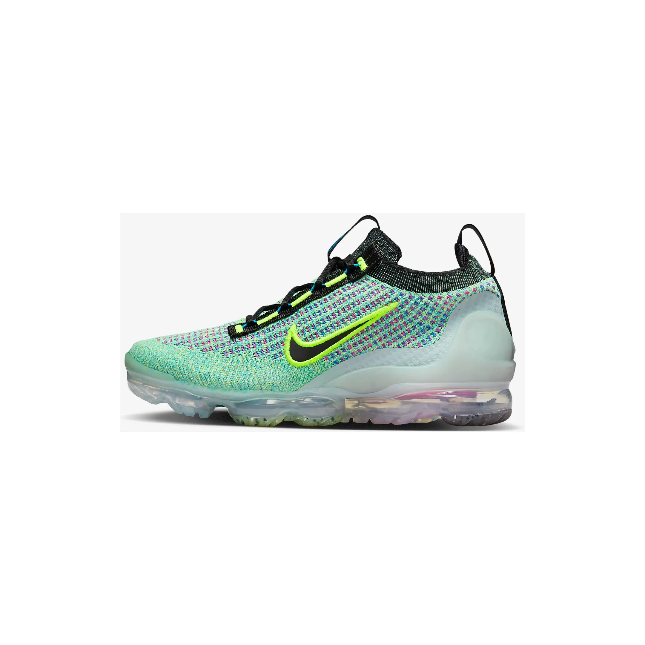 Nike Kid's Air VaporMax 2021 Flyknit Next Nature Shoes - Volt / Photo Blue / Metallic Silver / Black