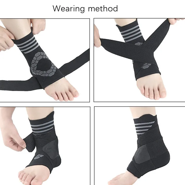 Nylon Sports Compression Striped Bandage Ankle Support, Specification: S(Gray Stripes)