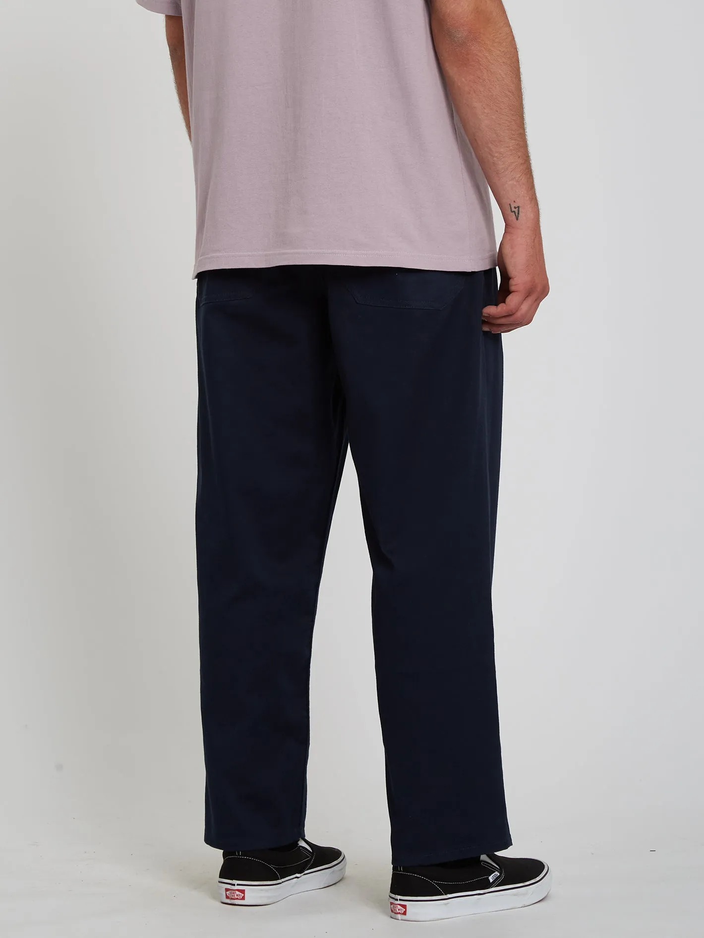 Outer Spaced Solid Elastic Waist Pants - Navy