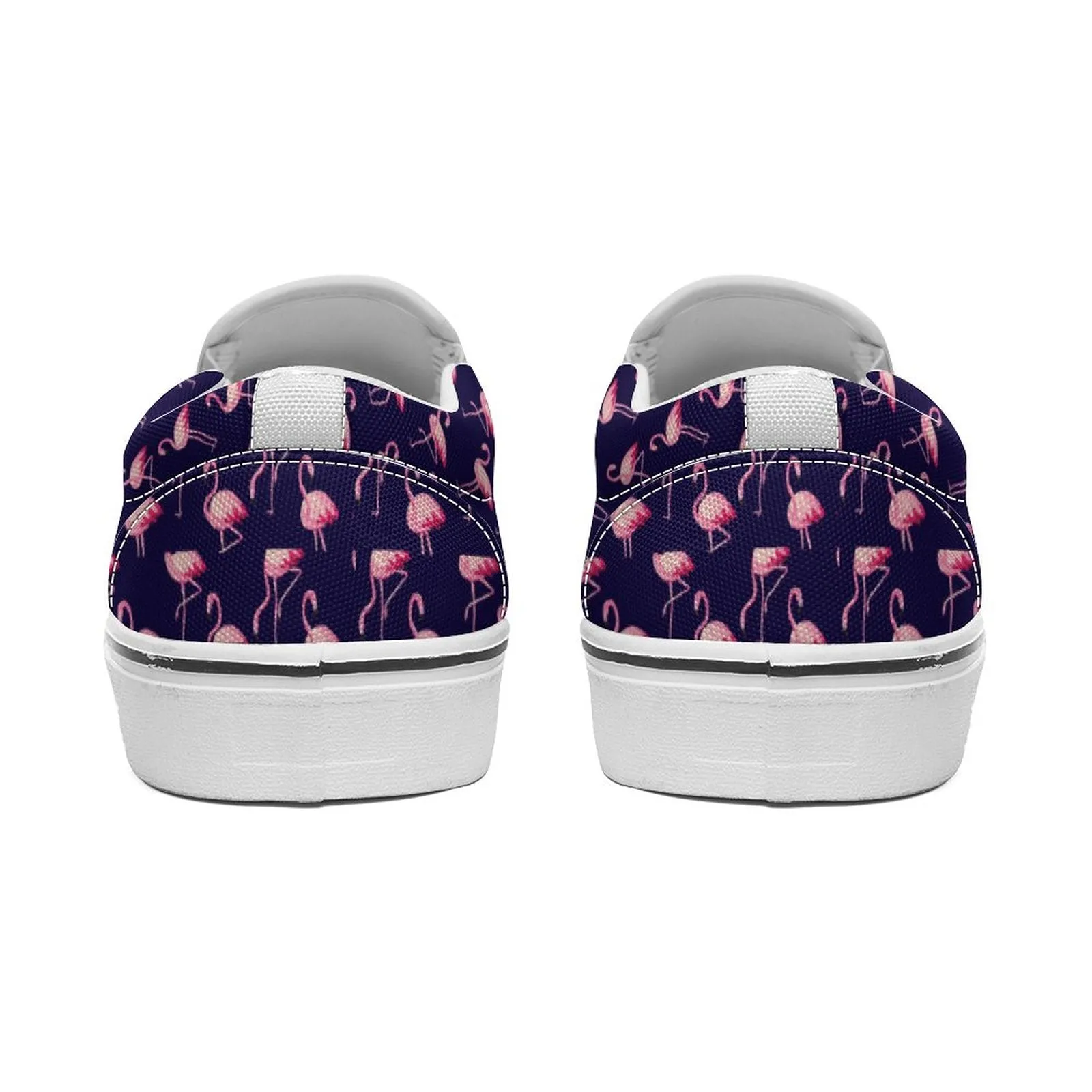 Pink Flamingo Pattern on Dark Blue Printed Slip-on Canvas Shoes  for Teenagers and Adults, Trendy slip on shoe gift