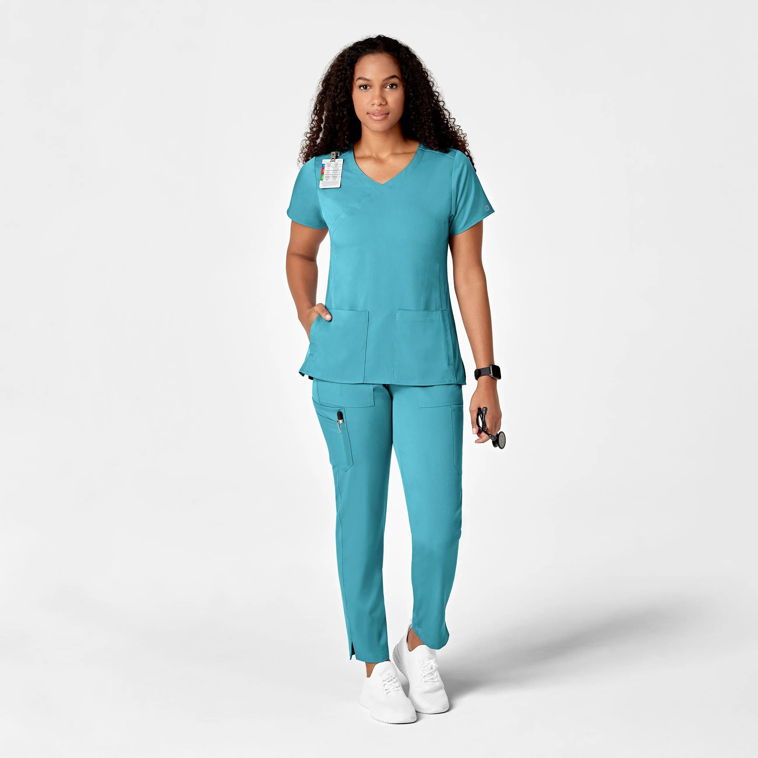 PRO Women's Slim Leg Cargo Scrub Pant - Teal Blue