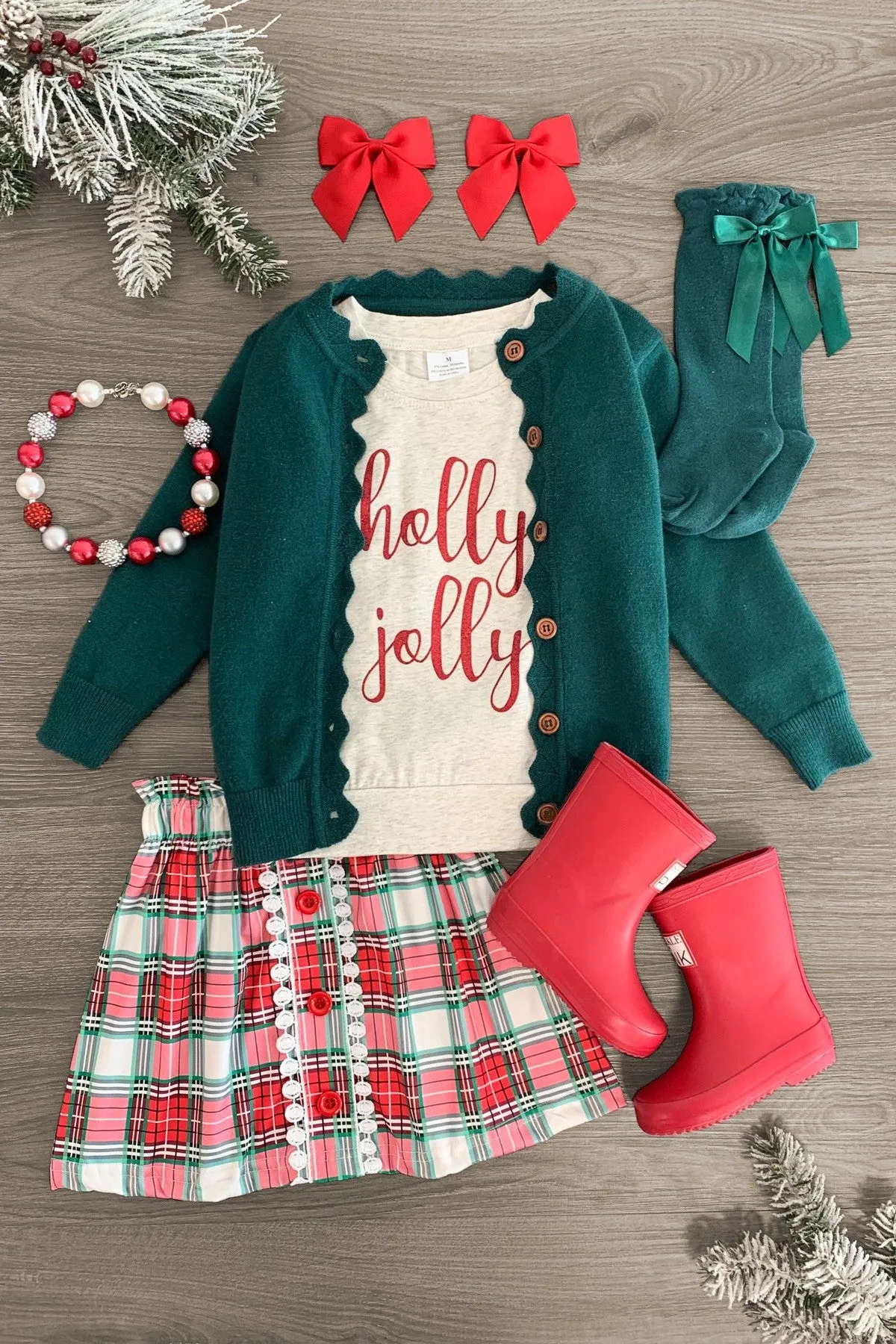 "Holly Jolly" Green Sweater Skirt Set