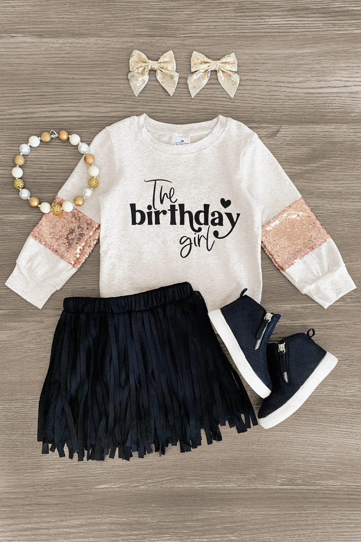 "The Birthday Girl" Sequins & Fringe Suede Skirt Set