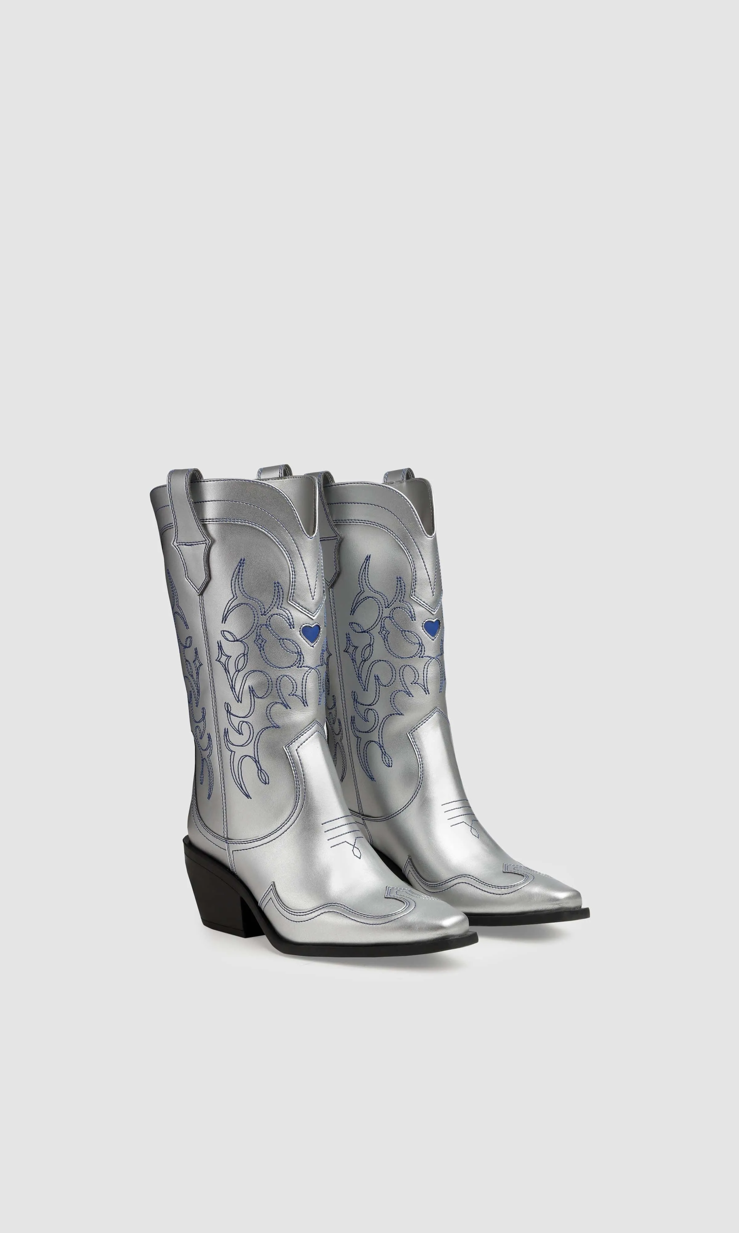 Regan II Vegan Apple Leather Cowboy Boots | Silver