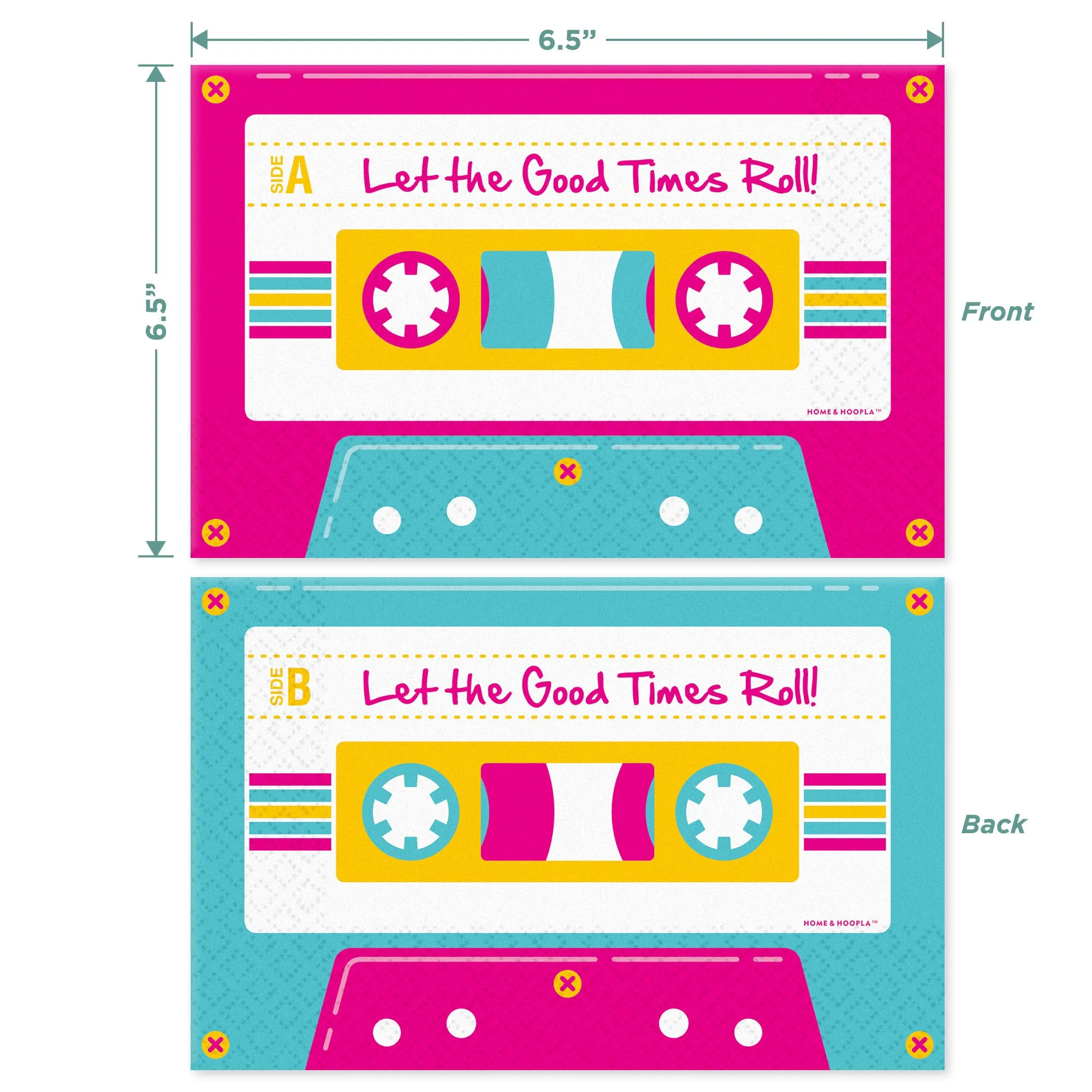 Retro Roller Skate Shaped Paper Dessert Plates & Cassette Tape Napkins For 70's, 80's, & 90's Decades Party Supplies (16 Plates & Napkins)