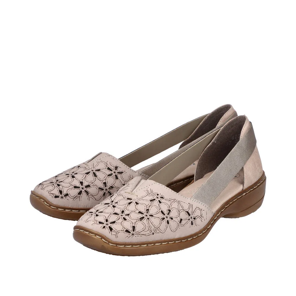 Rieker 41356-60 Ladies Taupe Leather Slip On Loafers