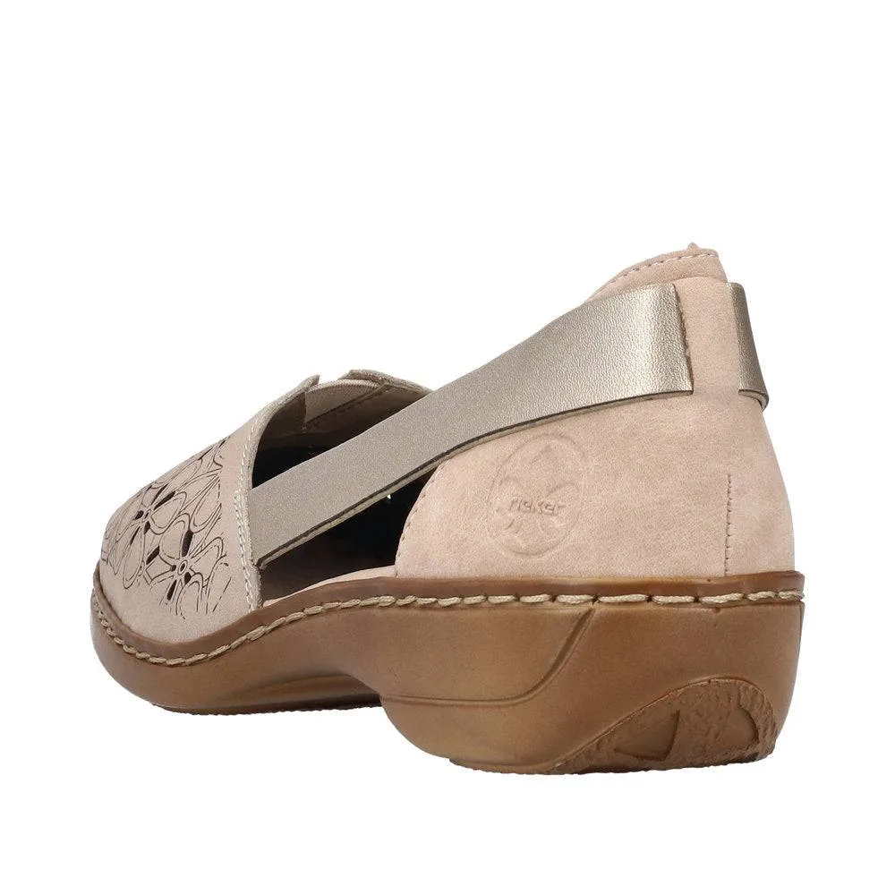 Rieker 41356-60 Ladies Taupe Leather Slip On Loafers