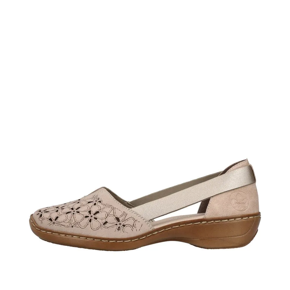 Rieker 41356-60 Ladies Taupe Leather Slip On Loafers