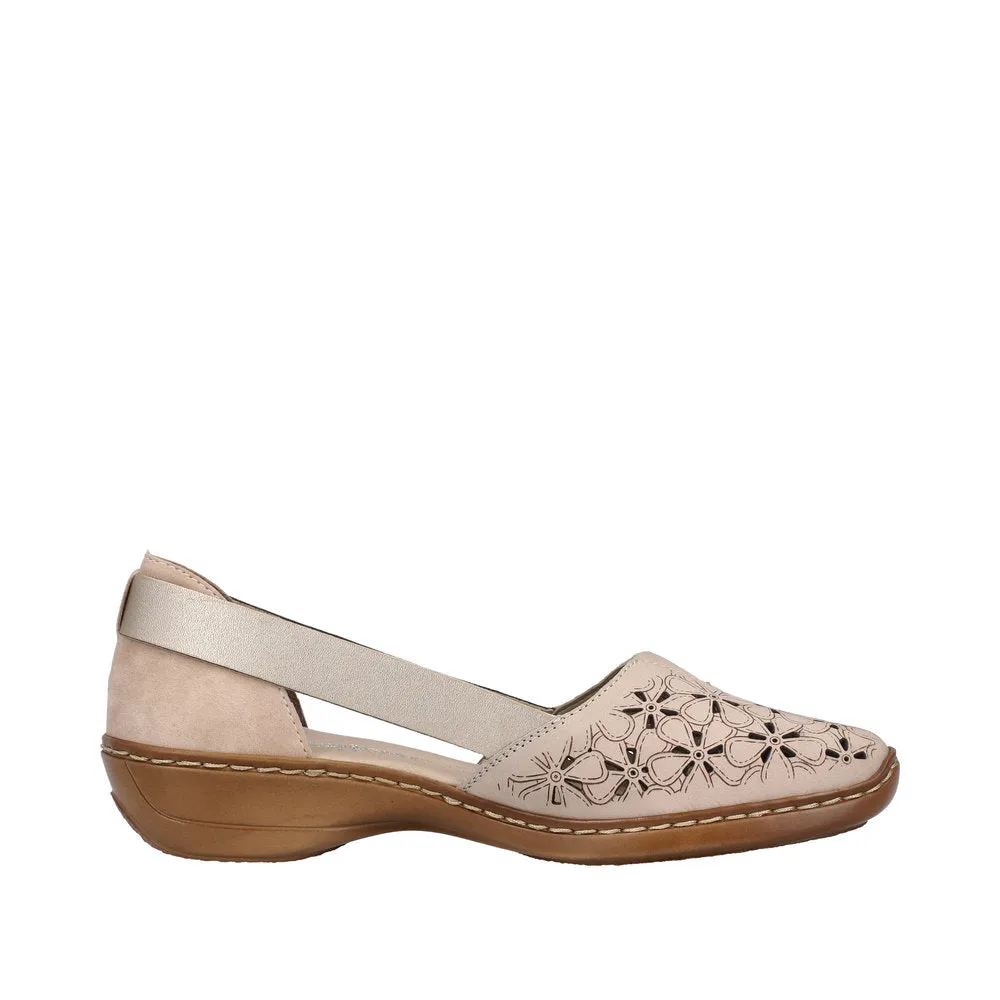 Rieker 41356-60 Ladies Taupe Leather Slip On Loafers