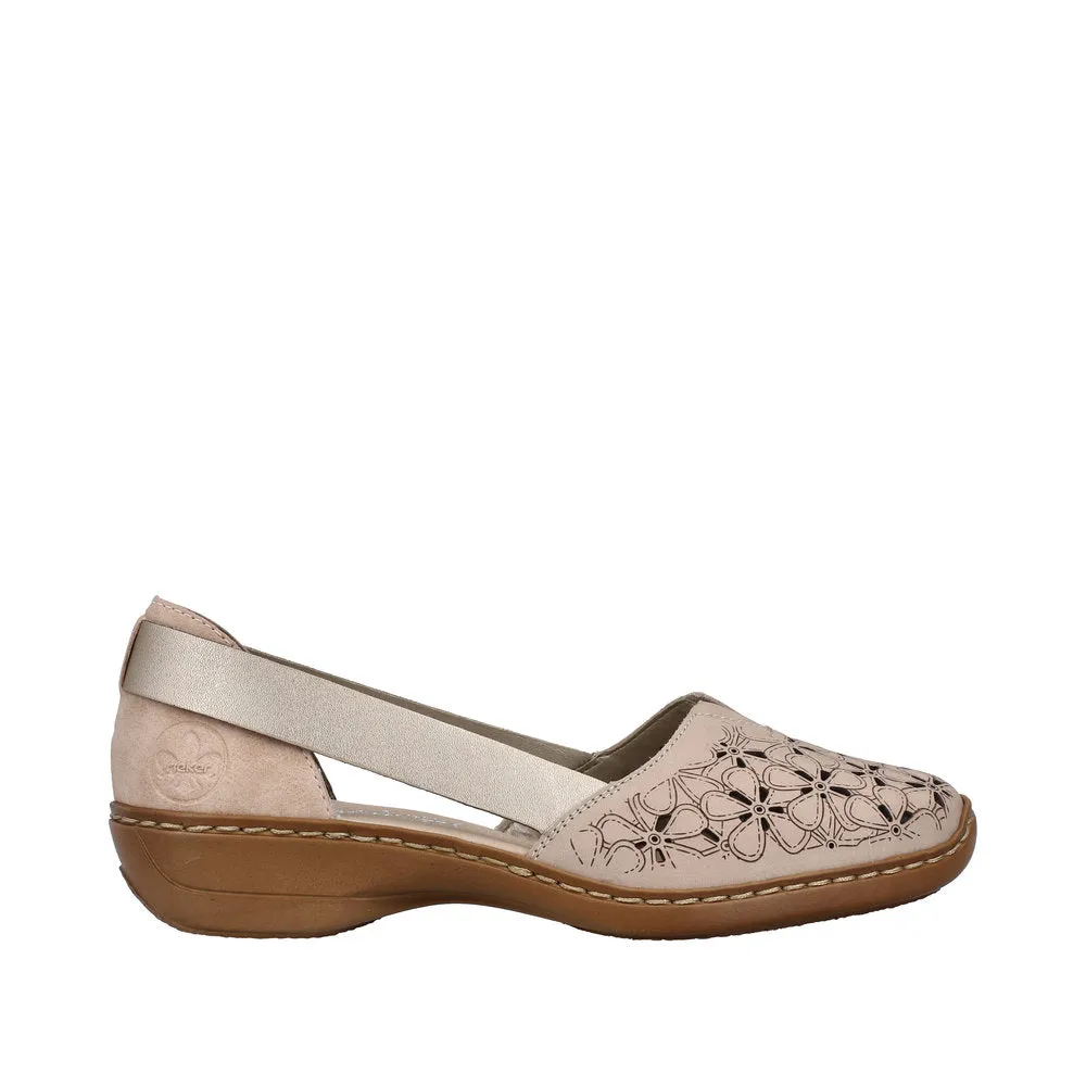 Rieker 41356-60 Ladies Taupe Leather Slip On Loafers