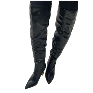 River Island Thigh High Boots Faux Leather Black SIZE 41