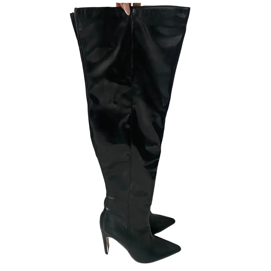 River Island Thigh High Boots Faux Leather Black SIZE 41