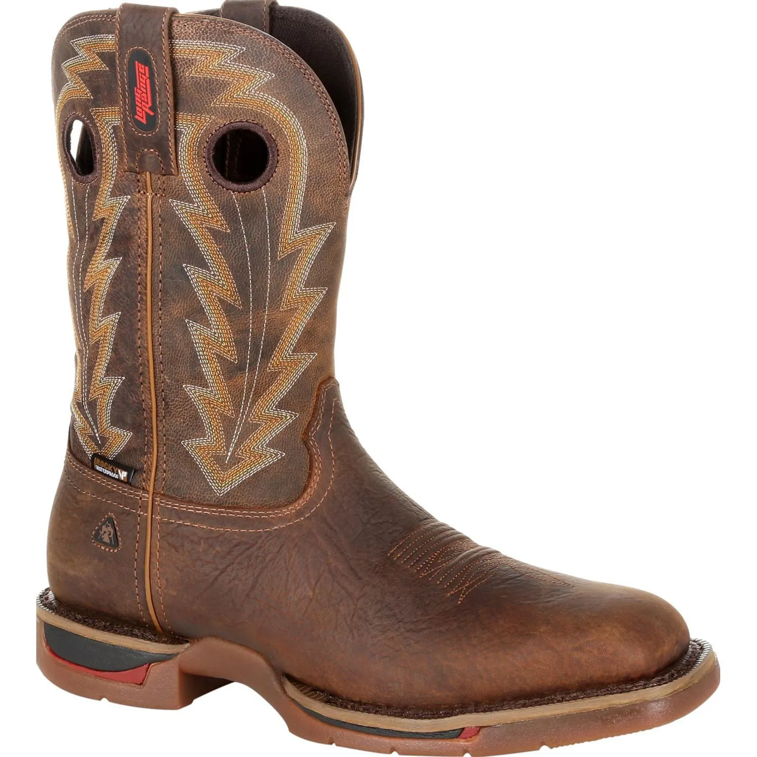 Rocky Mens Distressed Brown Leather Long Range 11in WP Cowboy Boots