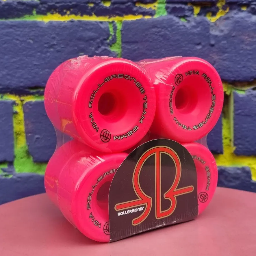 Rollerbones Team Logo Wheels Pink 98A, 101A - 8 pack