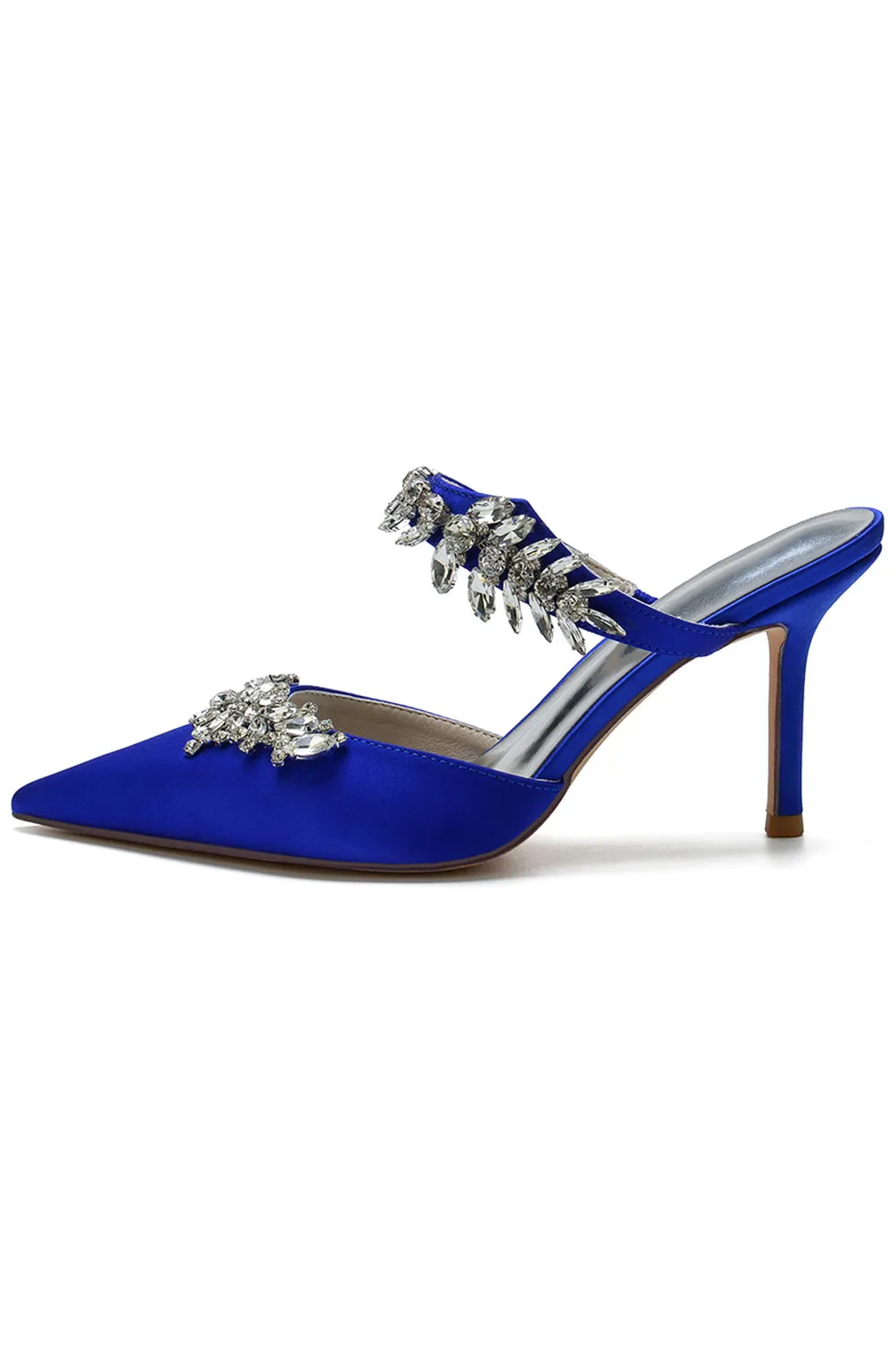 Royal Blue Pointed Toe Rhinestone Stiletto Sandals