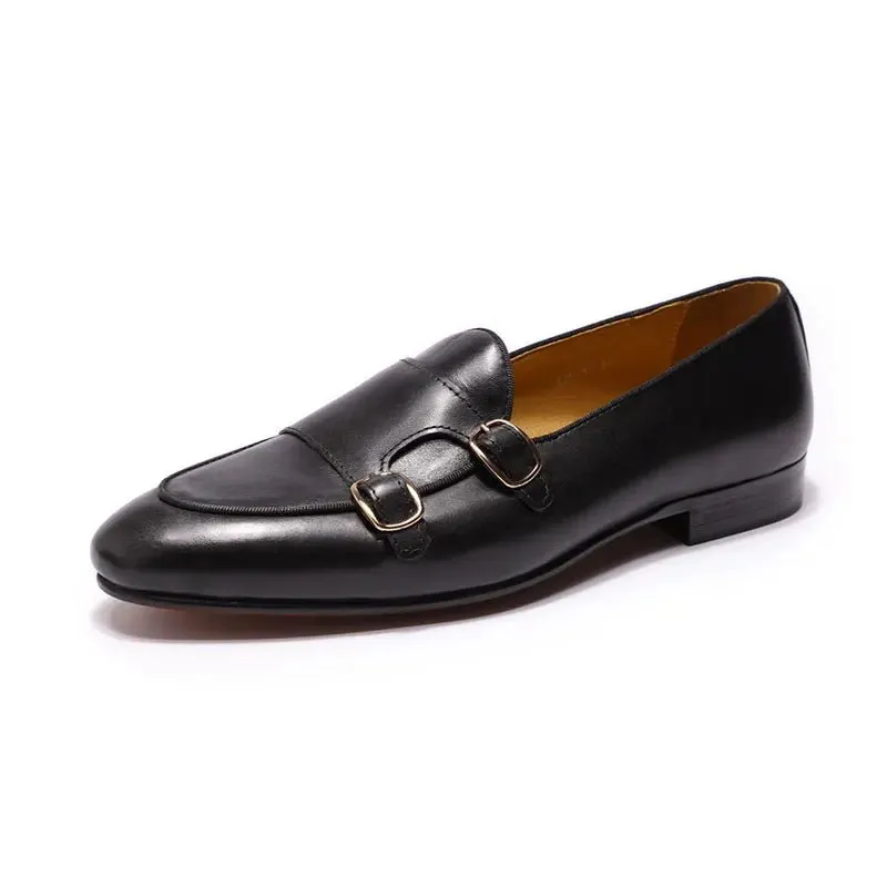 Special design stylish double monk strap slip on genuine leather men dress shoes