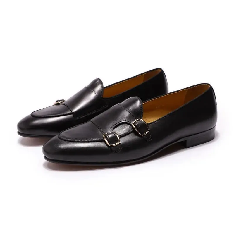 Special design stylish double monk strap slip on genuine leather men dress shoes