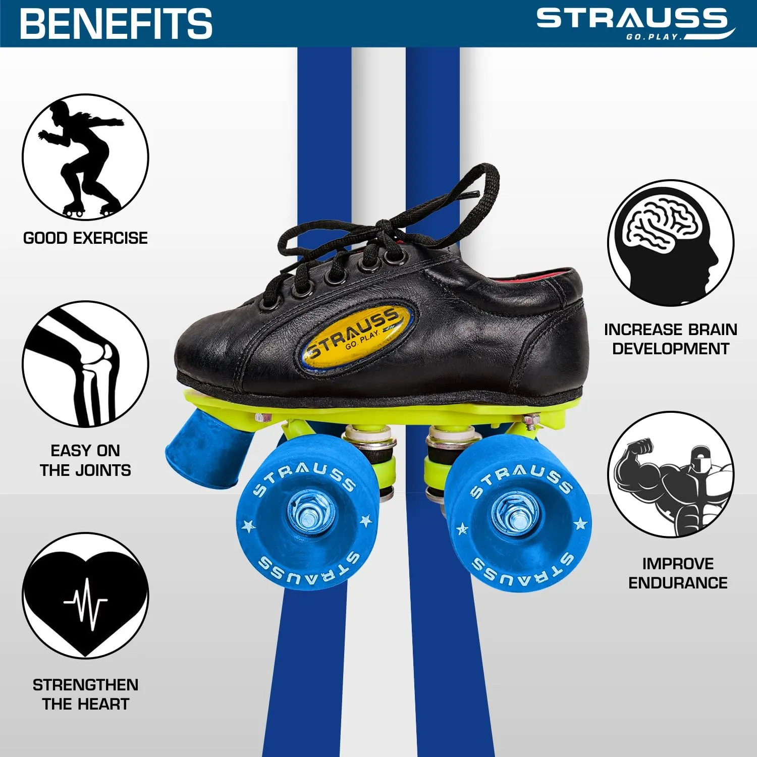 STRAUSS Gripper Adjustable Skating Shoes | Combo Set for Boys Kids and Girls| Size-5, (Blue/Black)