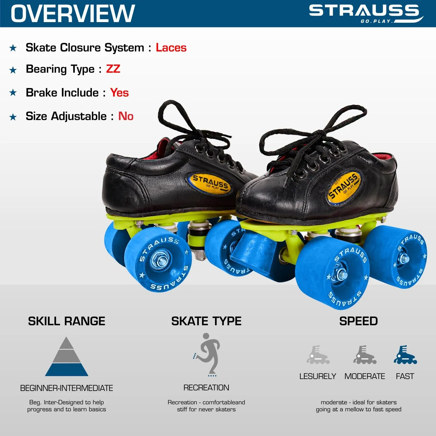 STRAUSS Gripper Adjustable Skating Shoes | Combo Set for Boys Kids and Girls| Size-5, (Blue/Black)