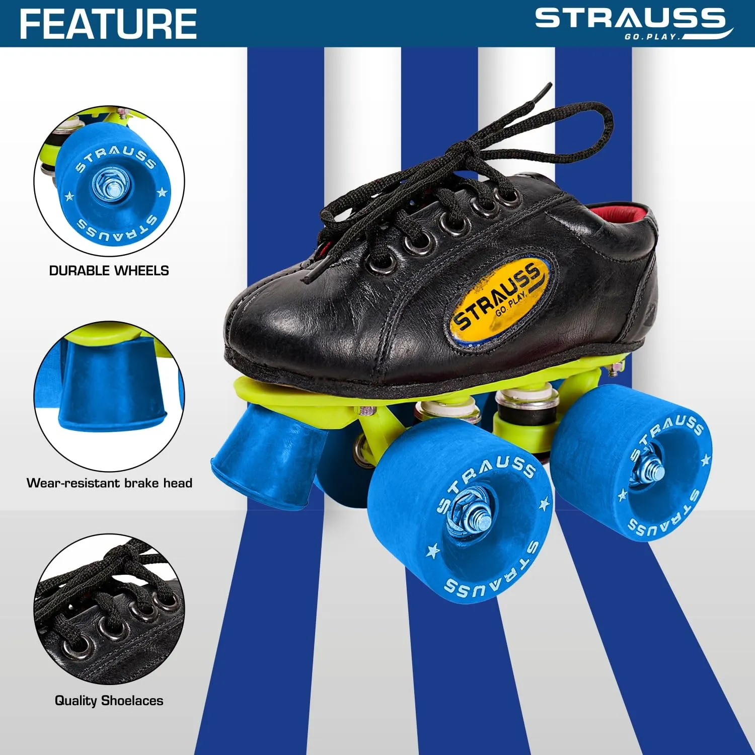 STRAUSS Gripper Adjustable Skating Shoes | Combo Set for Boys Kids and Girls| Size-5, (Blue/Black)