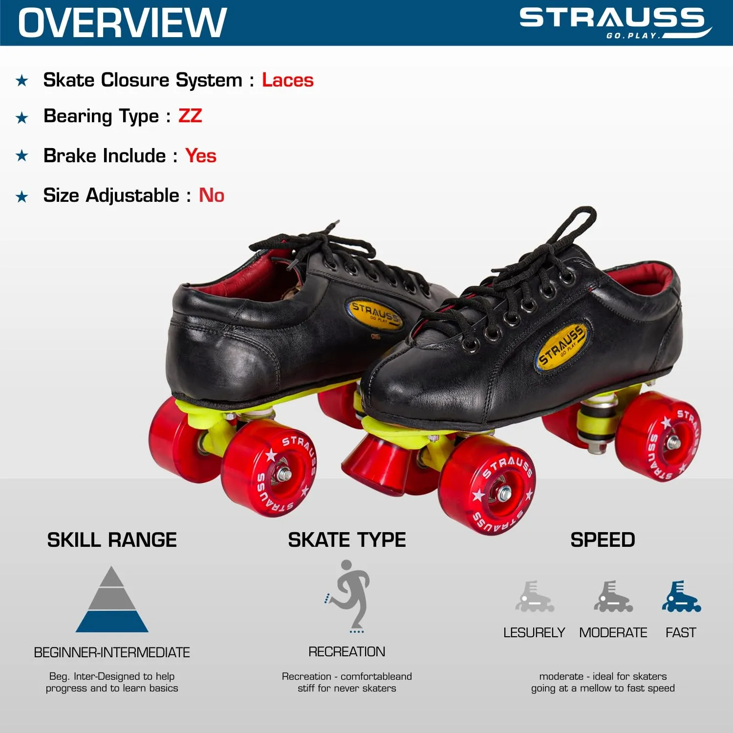 STRAUSS Gripper Skating Shoes | Fixed Body Roller Skates | Shoe Skate With PVC Wheel |Ideal For Boys, Girls and Kids |Suitable For All Skill Level | Ideal For Seniors (15 Years Above) ,Size-10, (Red/Black)