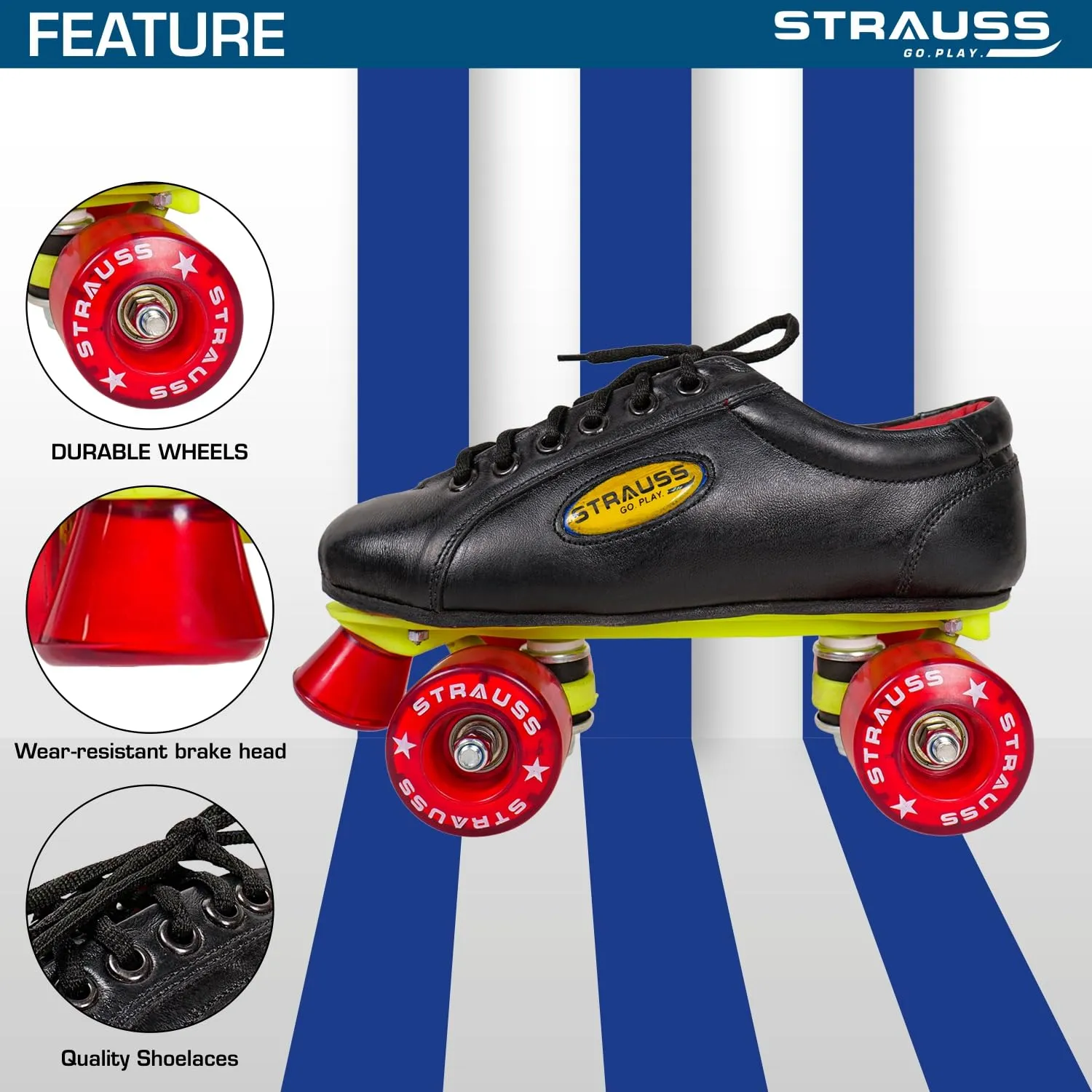 STRAUSS Gripper Skating Shoes | Fixed Body Roller Skates | Shoe Skate With PVC Wheel |Ideal For Boys, Girls and Kids |Suitable For All Skill Level | Ideal For Seniors (15 Years Above) ,Size-10, (Red/Black)