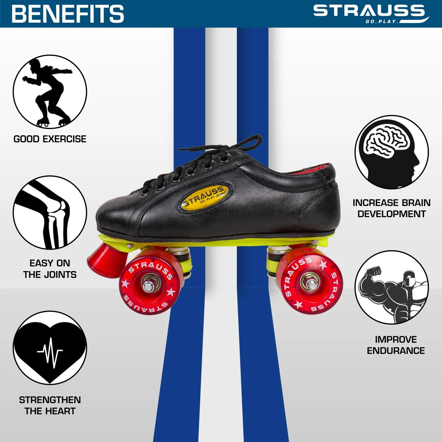 STRAUSS Gripper Skating Shoes | Fixed Body Roller Skates | Shoe Skate With PVC Wheel |Ideal For Boys, Girls and Kids |Suitable For All Skill Level | Ideal For Seniors (15 Years Above) ,Size-10, (Red/Black)