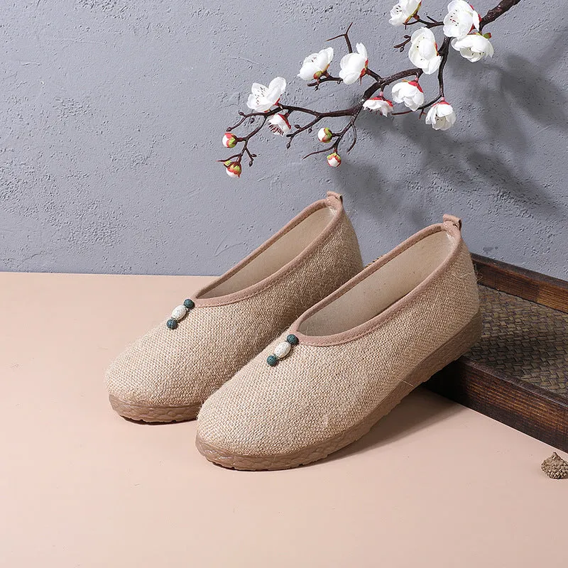 Style Embroidered Tea Clothes And Linen Canvas Shoes