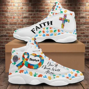 Teesdily | Custom You'll Never Walk Alone Autism Awareness Basketball Shoes, Christian Cross Running Shoes, Autism Support Gift