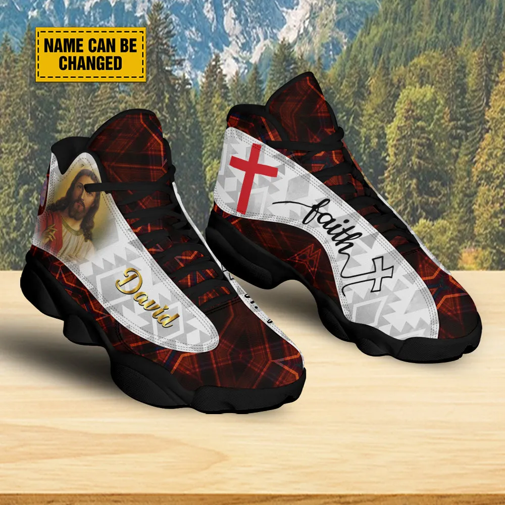 Teesdily | Customized Jesus Art Basketball Shoes, Keep Faith Running Shoes, Christian Unisex Basketball Shoes Gift, Jesus Gift