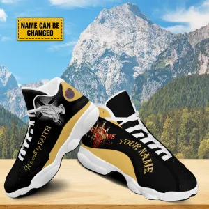 Teesdily | Personalized We Walk By Faith Basketball Shoes, Hands Praying God Shoes, Christian Footwear Unisex Basketball Shoes