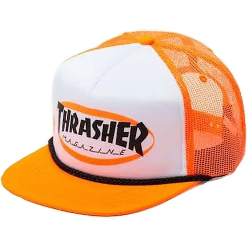 Thrasher Skateboard Magazine Ellipse Logo Trucker Rope Neon Orange Hat