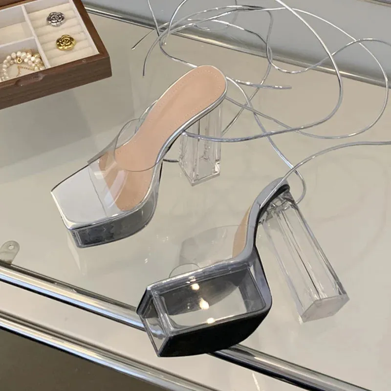 Transparent Cross Strap platform High Heel sandals