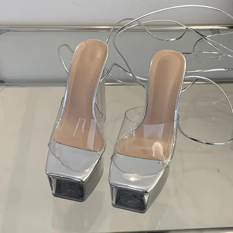 Transparent Cross Strap platform High Heel sandals